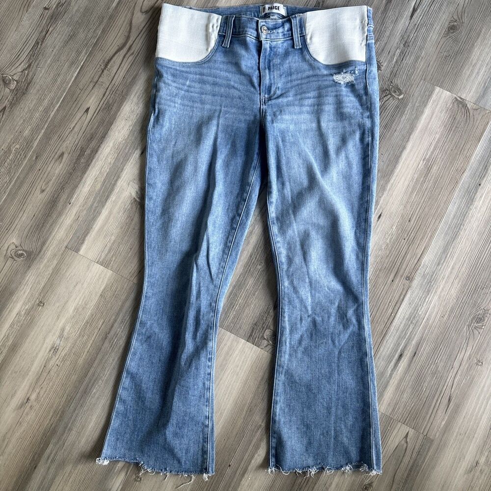 PAIGE Colette Crop Flare Maternity crop jeans side stretch panels Size 30